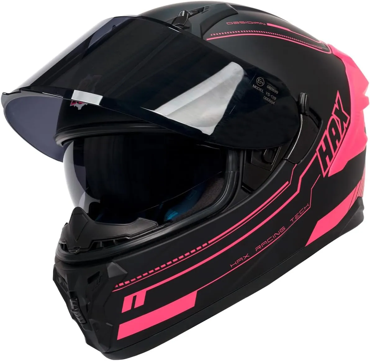HAX Obsidian Pro Full Face Dual Visor Adult Motorcycle Helmet for Motorbike Street Bike with Pinlock Ready DOT Approved Matte Pink M