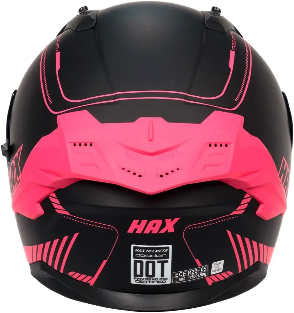 HAX Obsidian Pro Full Face Dual Visor Adult Motorcycle Helmet for Motorbike Street Bike with Pinlock Ready DOT Approved Matte Pink M