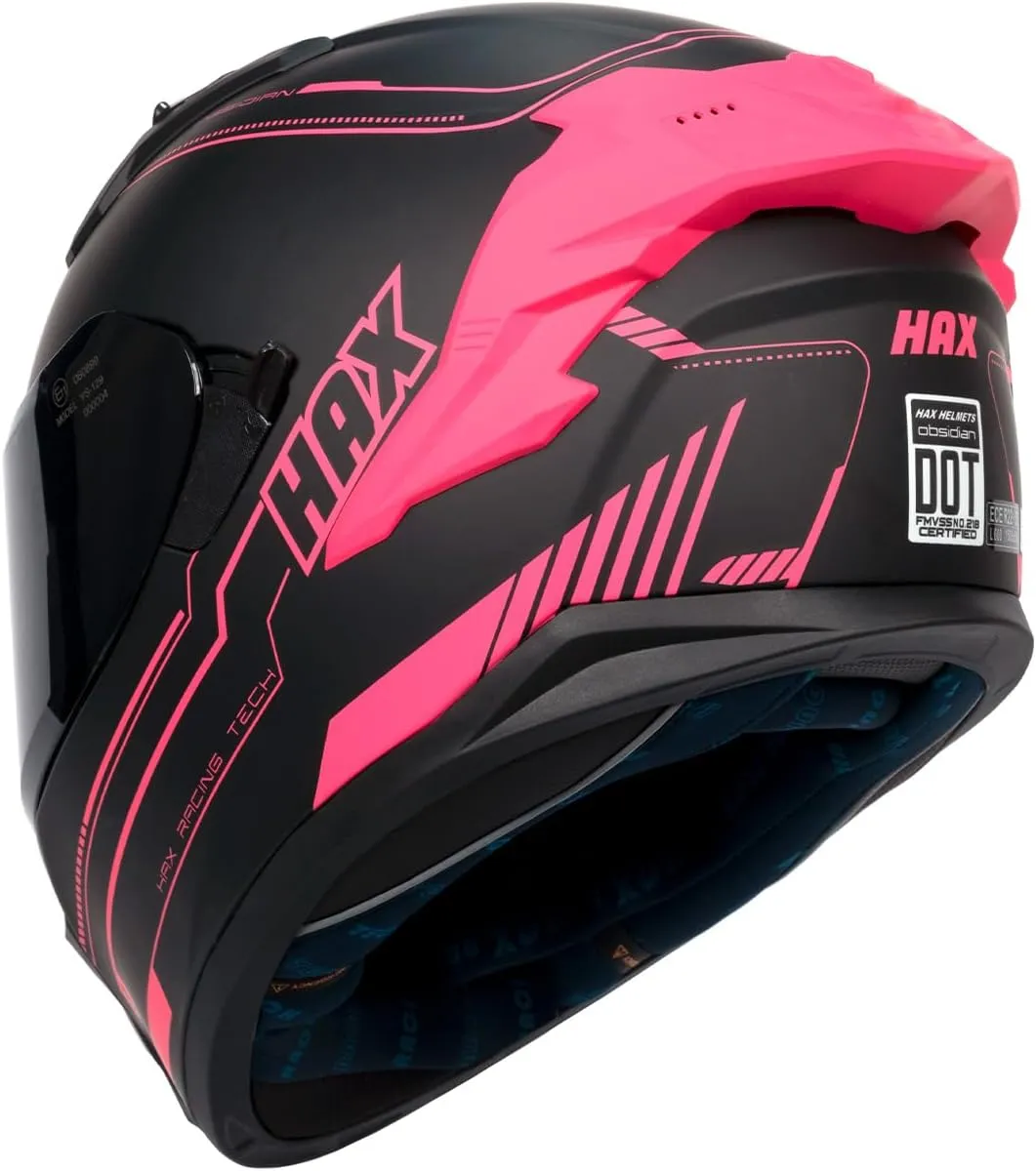 HAX Obsidian Pro Full Face Dual Visor Adult Motorcycle Helmet for Motorbike Street Bike with Pinlock Ready DOT Approved Matte Pink M