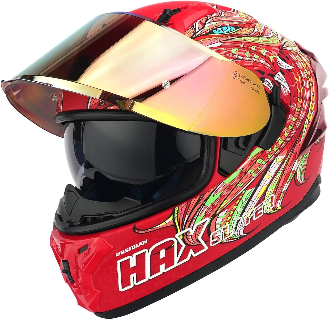 HAX Obsidian Pro Full Face Dual Visor Adult Motorcycle Helmet for Motorbike Street Bike with Pinlock Ready DOT Approved Slyer Red XL
