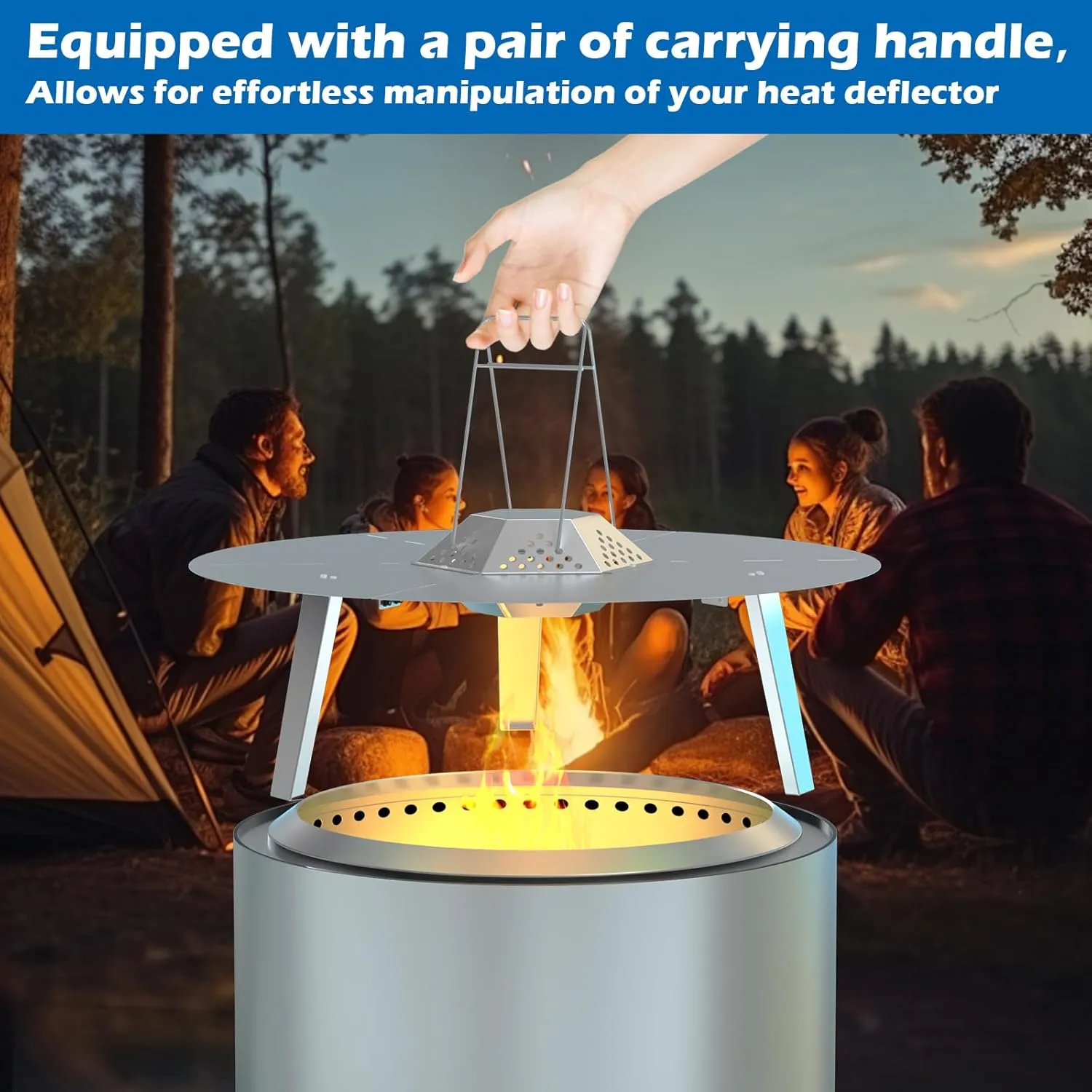 Heat Deflector for Solo Stove Yukon 27” Stainless Steel Heat Diffuser for Solo Stove Yukon 1.0 2.0 Accessories with Carrying Handle and 3 Support Leg for 27" Other Outdoor Indoor FirePits