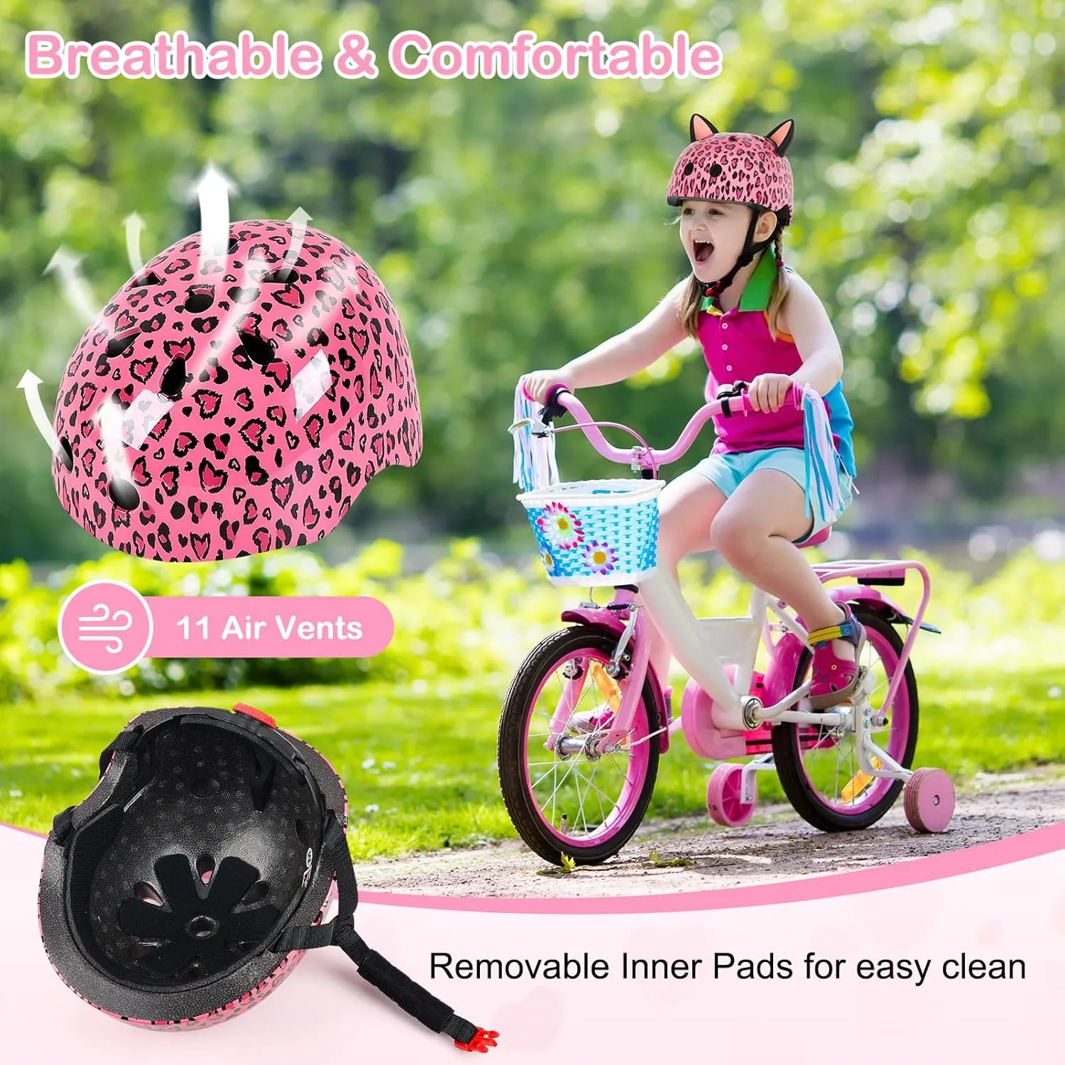 Helmet for Kids 8-14, Adjustable Kids Bike Helmet with DIY Cat Ears for Girls Youth for Skateboard Scooter Cycling Roller Skating
