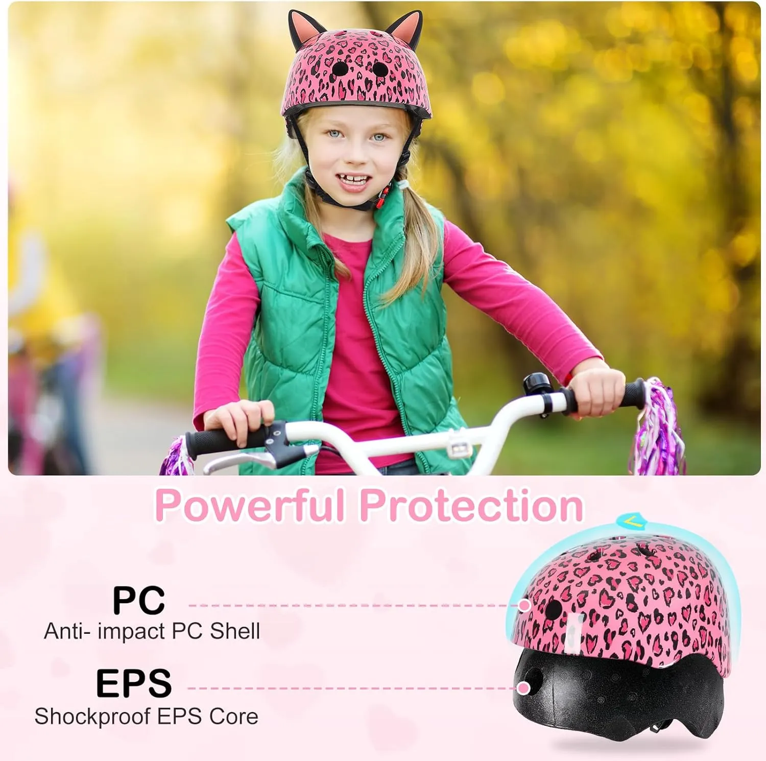 Helmet for Kids 8-14, Adjustable Kids Bike Helmet with DIY Cat Ears for Girls Youth for Skateboard Scooter Cycling Roller Skating