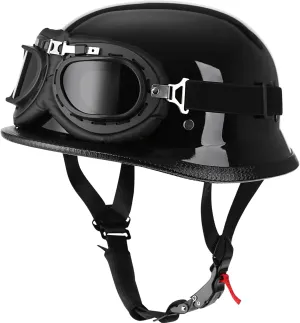 Helmet Half Shell German Motorcycle Helmet with Cycling Glasses - DOT Approved