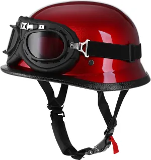 Helmet Half Shell German Motorcycle Helmet with Cycling Glasses - DOT Approved