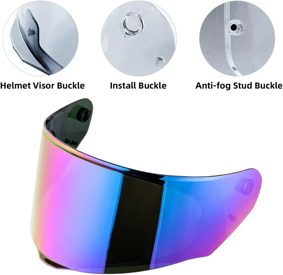 Helmet Shield For Assault/Rapid/Stream Full Face Shield Street Motorcycle Helmet Visor Replacement (Rainbow)