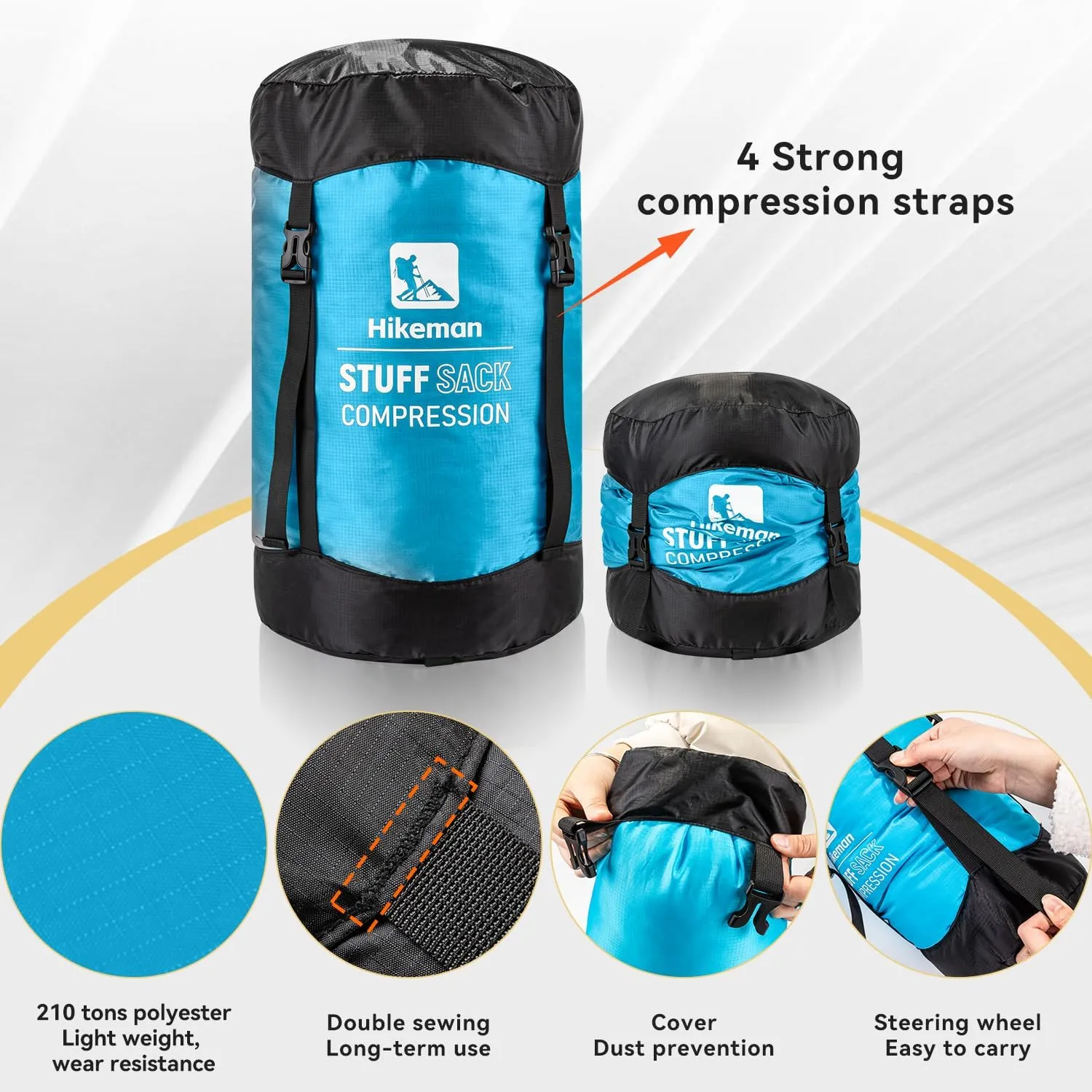 HIKEMAN Compression Sack, 50% More Storage! 12L/19L/32L/46L/53L Compression Stuff Sack, Water-Resistant & Ultralight Sleeping Bag Stuff Sack - Space Saving Gear for Camping, Hiking