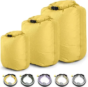 HIKEMAN Dry Bag Waterproof - Ultralight Dry Sack,Outdoor Roll Top Drybags,3-Pack Stuff Sack for Travel,Swimming,Rafting,Boating,Kayaking,Camping,Beach (Yellow)