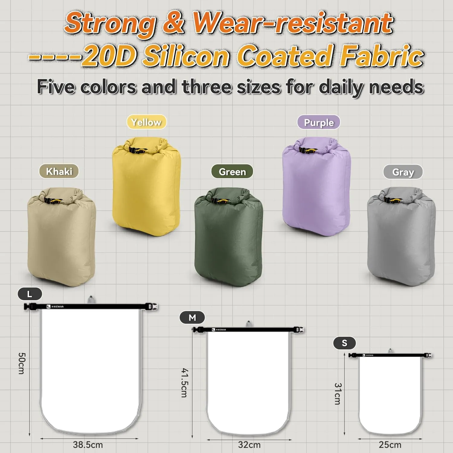 HIKEMAN Dry Bag Waterproof - Ultralight Dry Sack,Outdoor Roll Top Drybags,3-Pack Stuff Sack for Travel,Swimming,Rafting,Boating,Kayaking,Camping,Beach (Yellow)