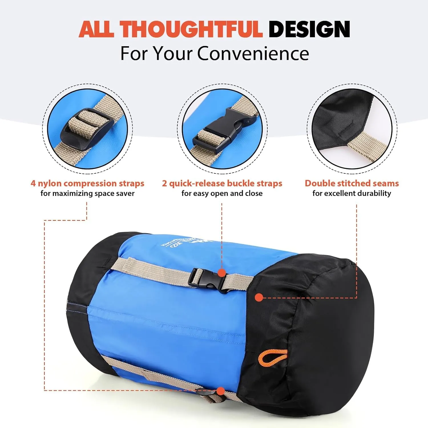 Hikenture Compression Sack for Sleeping Bag, Upgrade Anti-Tear Nylon Sleeping Bag Stuff Sack, 10L/14L/20L/30L Water-Resistant Compression Bag, Storage Bag