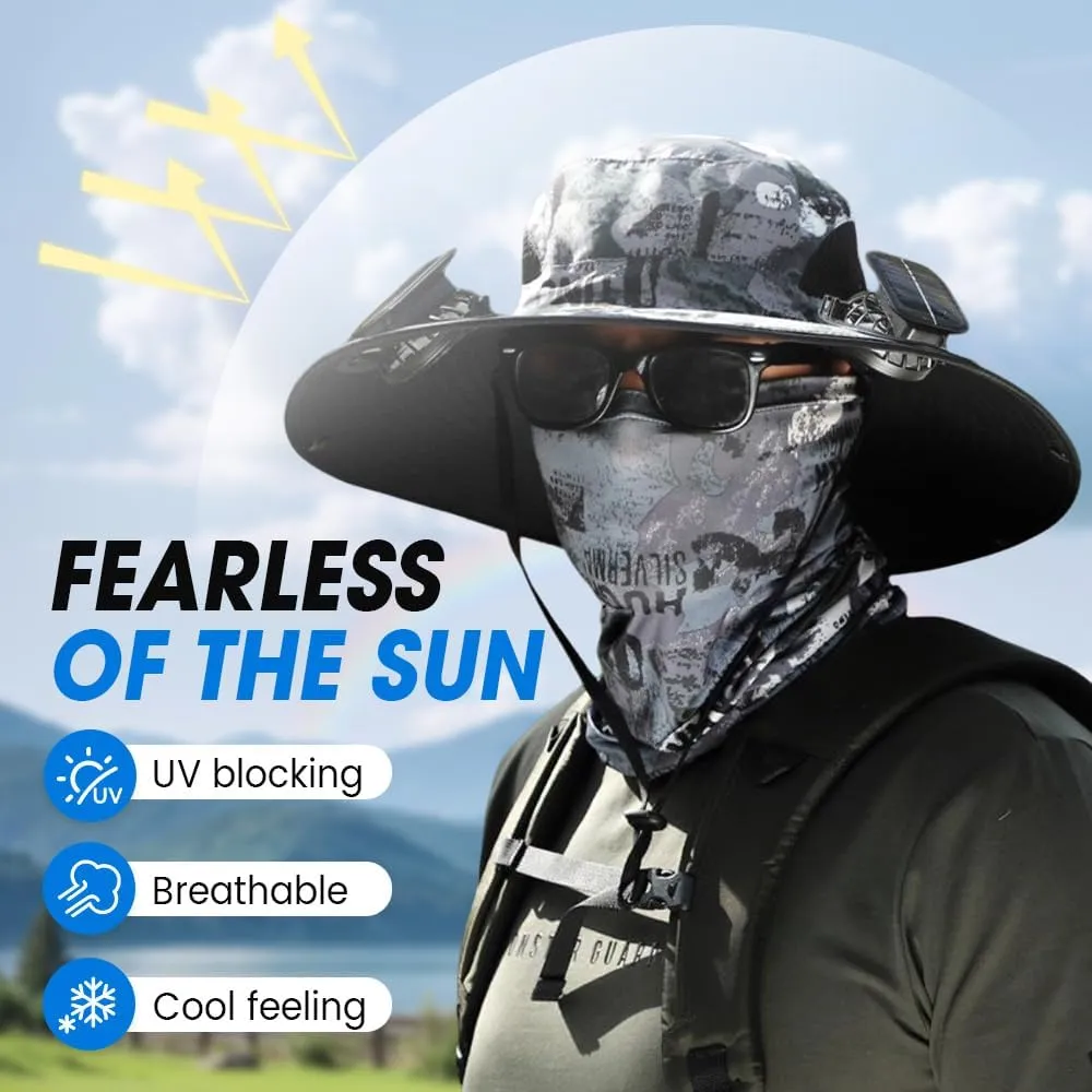 HISKI Wide Brim Solar Fan Hat, Sunscreen Fisherman Hat with 2 Detachable Solar Fans Solar Fan Hats for Men Women