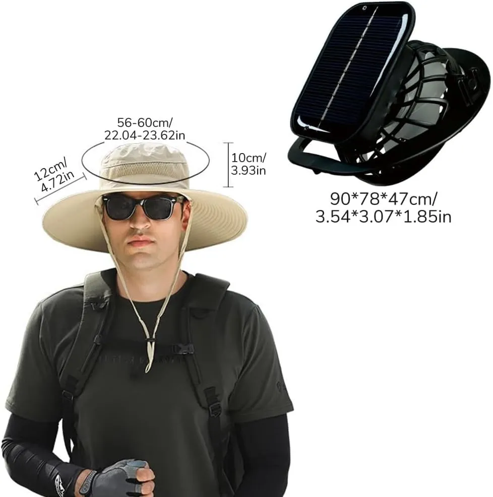 HISKI Wide Brim Solar Fan Hat, Sunscreen Fisherman Hat with 2 Detachable Solar Fans Solar Fan Hats for Men Women