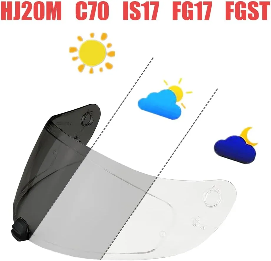 HJ-20M Face shield replacement,UV Protective Scratch-resistant helmet Visor for HJC FG-17 IS-17 C70 Helmet (Photochromic Clear/Light Black)