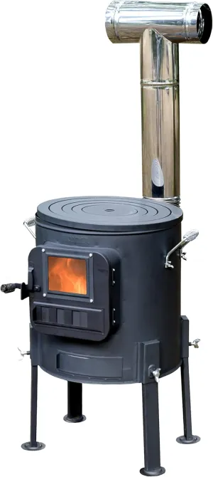 Honma Seisakusyo RS-41A Wood Burning Stove, Cooking Stove (Chimney Stainless Steel, High Leg Type, Black Heat-resistant Coating), Easy Assembly, Camping, Fireplace, Outdoor, Black