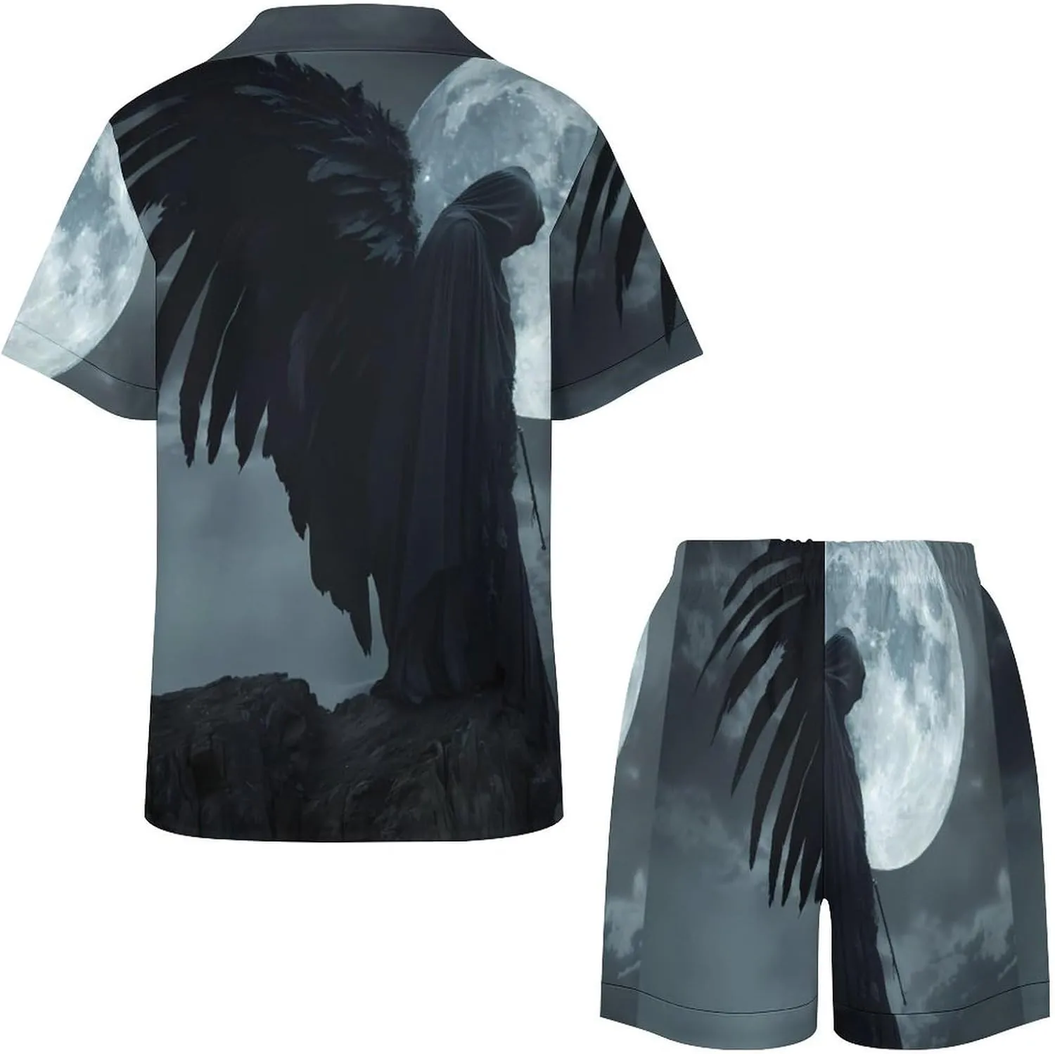 Horror Vampire Devil Grim Reaper Women's Satin Pajama Set Short Sleeve Button Down Sleepwear Loungewear Pj Set