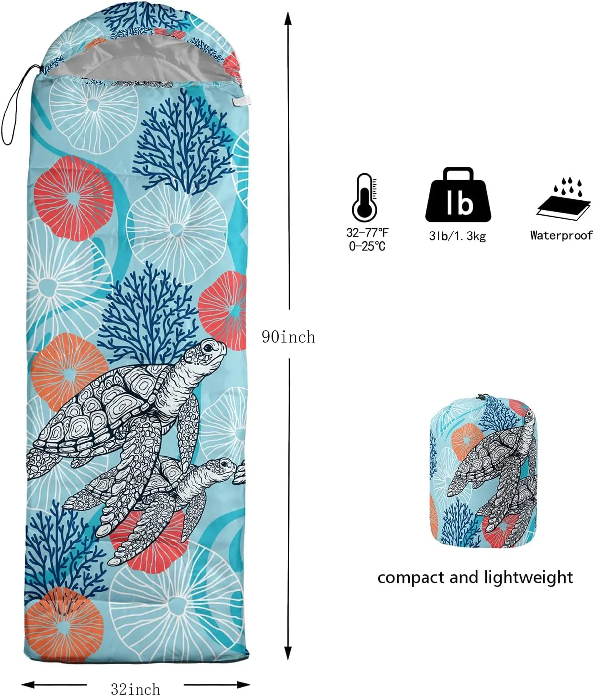 HOSIMA Cartoon Axolotl Sleeping Bags for Kids 10-12,Blue Cartoon Kids Sleeping Bags for Girls Boys,Compact Sleeping Bag for Camping Essentials and Hiking.
