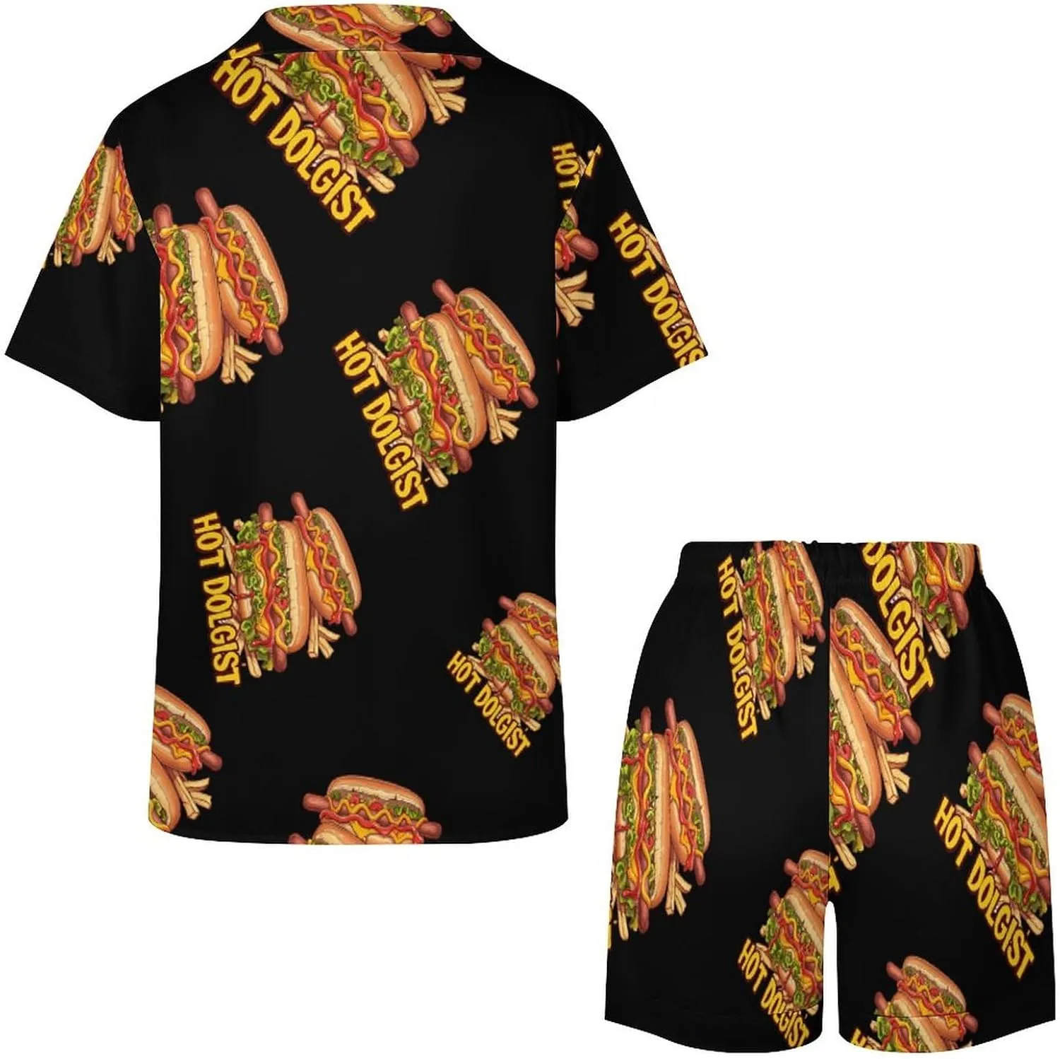 Hotdogologist Hotdog Sausage Hot Dog Women's Satin Pajama Set Short Sleeve Button Down Sleepwear Loungewear Pj Set