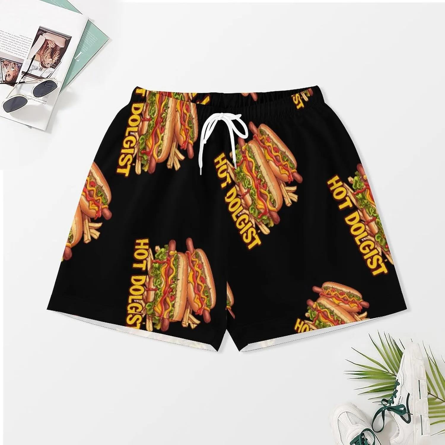 Hotdogologist Hotdog Sausage Hot Dog Women's Satin Pajama Set Short Sleeve Button Down Sleepwear Loungewear Pj Set