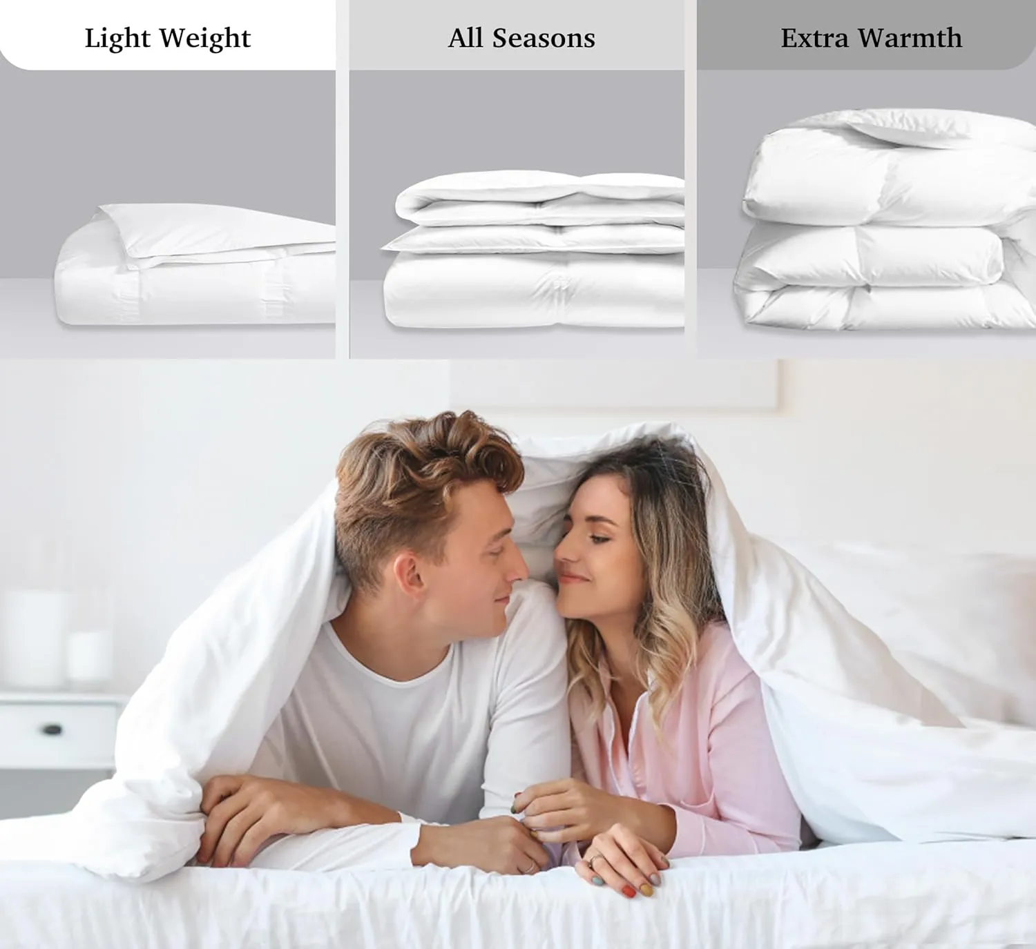 Hotel Grand White Goose Down Fiber Comforter King Size - All Season Hotel Collection Duvet Insert King Medium Warmth Comforter with 1cm Breathable Panel, 106" x 90"