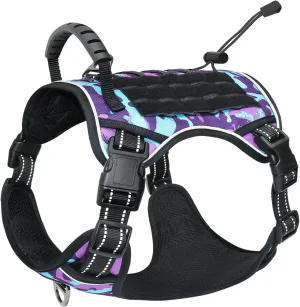 Hotsky Tactical Dog Harness No Pull，Adjustable Service Dog Vest Reflective Military Pet Harness with Control Handle Molle Loop Panels for Training Walking Running(Purple Camo, XL)