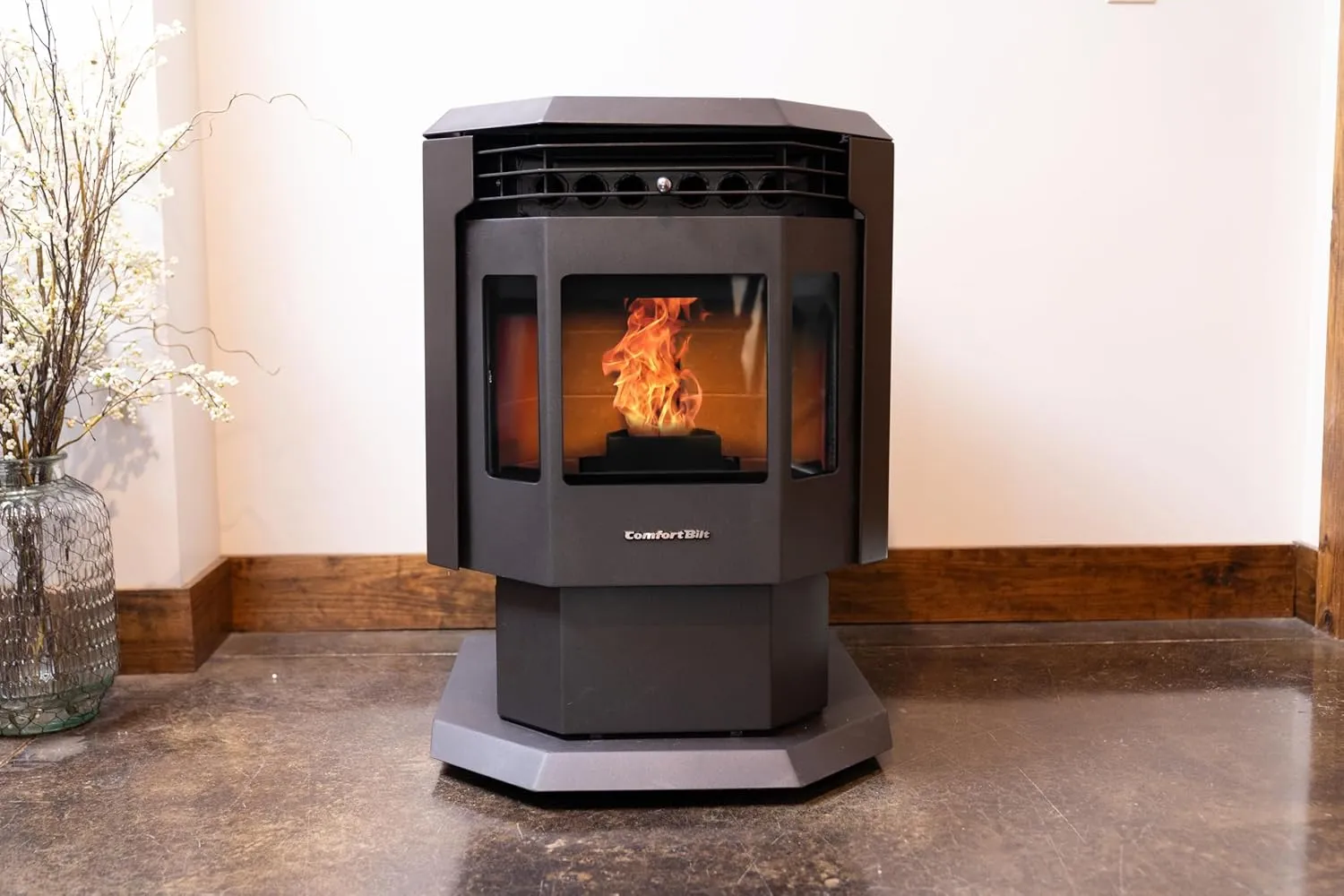 HP21 Pedestal Wood Pellet Stove Black EPA Certified Heats 2,400 ft² 40 lb. Hopper