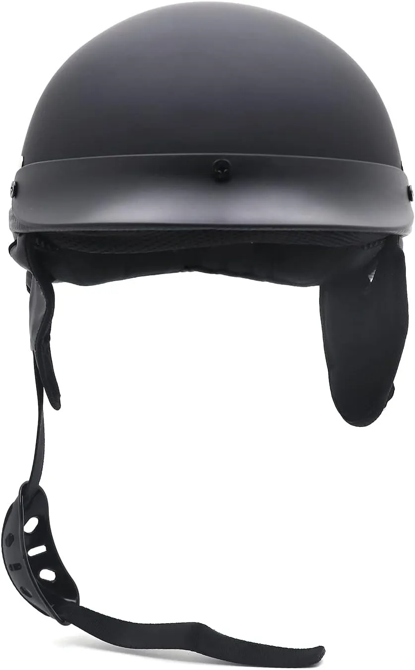 HTT Motorcycle DOT Certified Matte Black Flat Black Harley Davidson Half Face Helmet Chopper Cruiser Biker S/M/L/XL