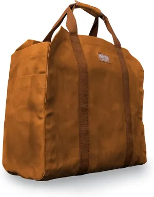 Hudson Durable Goods Premium Quality Waxed Canvas Firewood Carrier - 20” W x 17” H Large Firewood Bag with Enclosed Sides, Webbed Cotton Straps, & 2 Big Pockets - Water Repellent Fireplace Log Holder