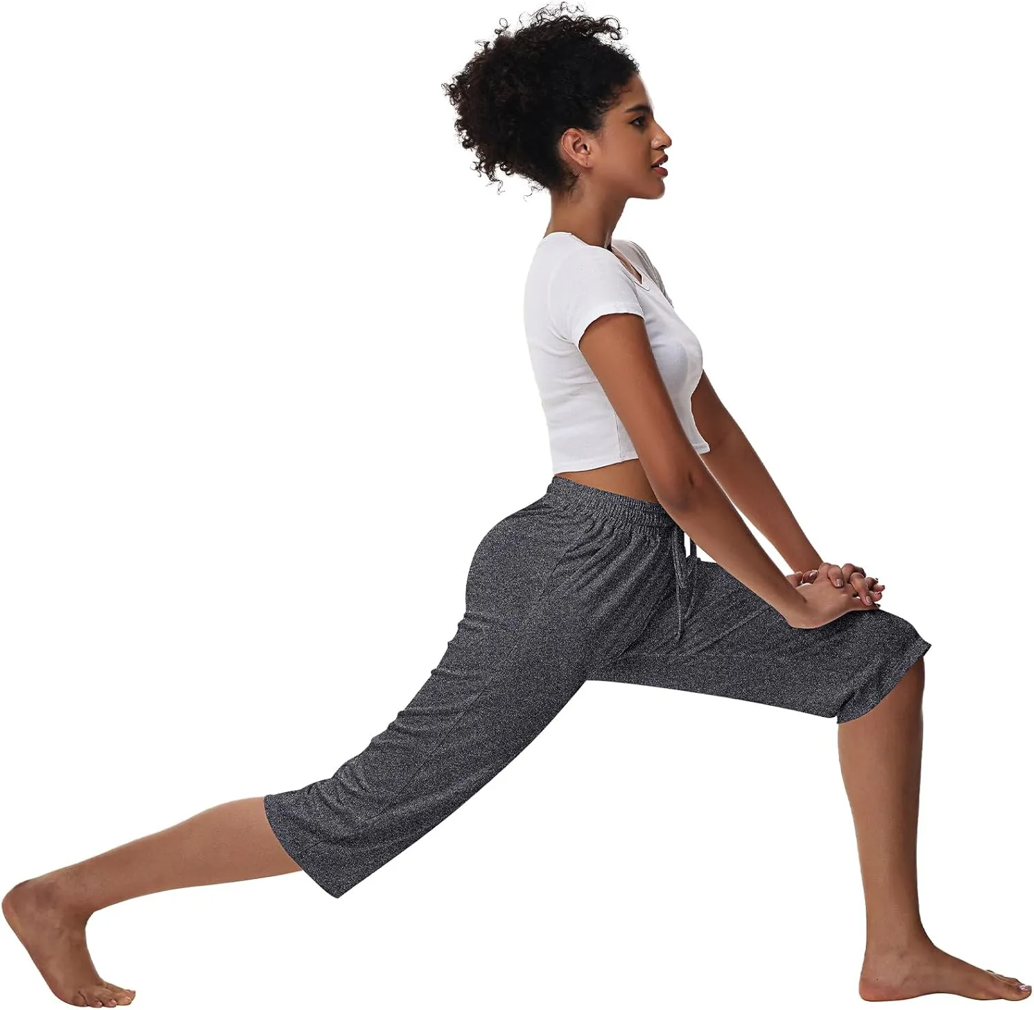 Huukeay 3 Pack Women's Capri Sweatpants, Cozy Lounge Drawstring Capris with Pockets Wide Legs Jogger Workout Yoga Pants