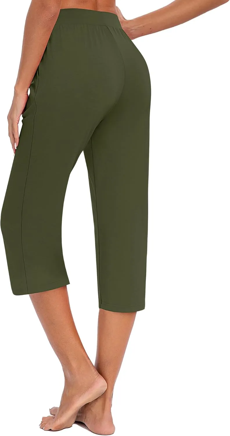 Huukeay 3 Pack Women's Capri Sweatpants, Cozy Wide Legs Cropped Capri with Pockets, Lounge Jogger Pants Workout Yoga Solid