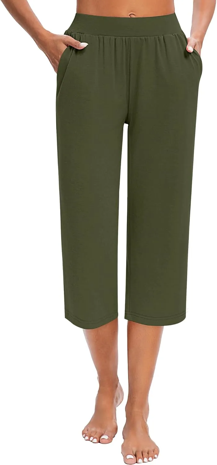 Huukeay 3 Pack Women's Capri Sweatpants, Cozy Wide Legs Cropped Capri with Pockets, Lounge Jogger Pants Workout Yoga Solid