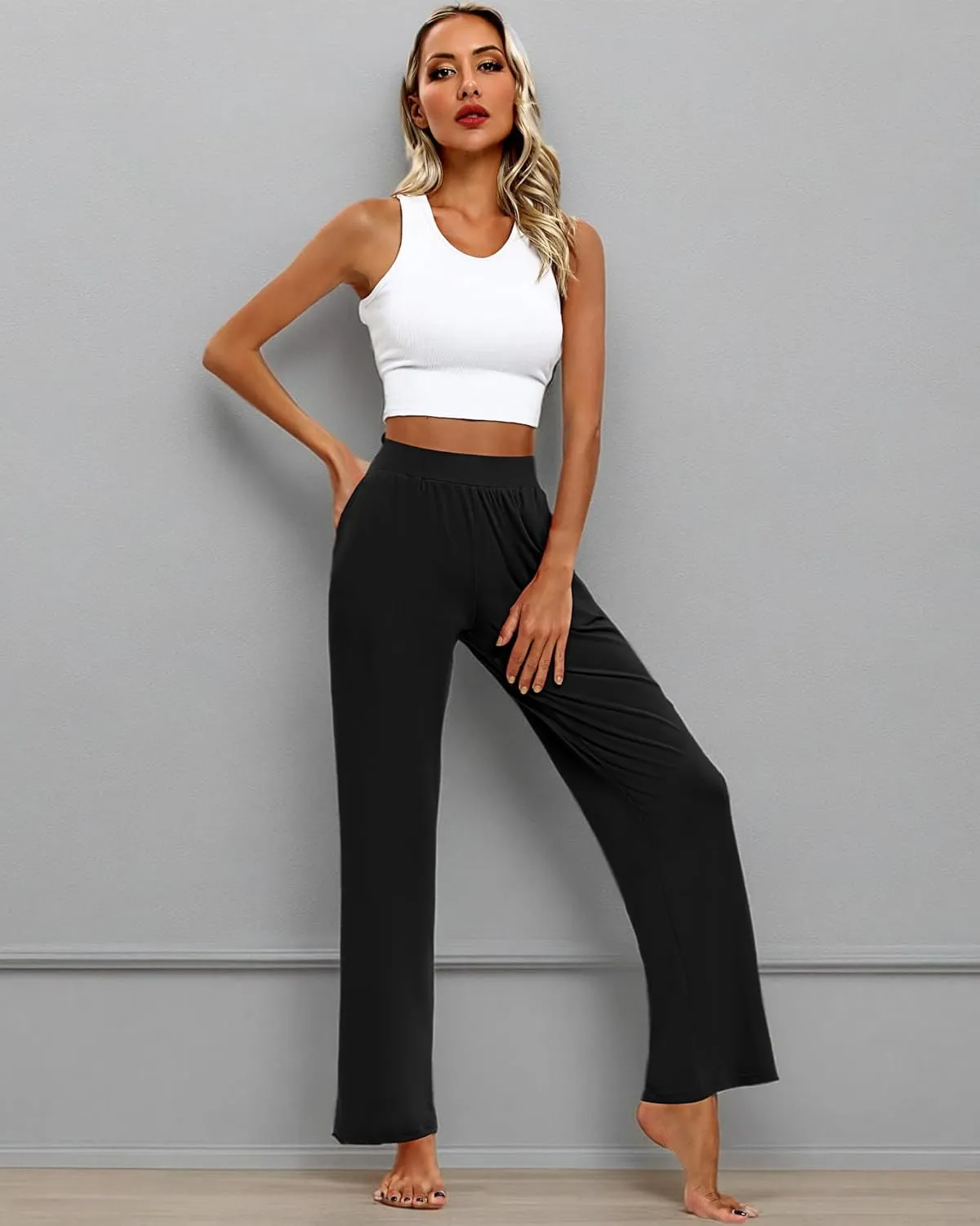 Huukeay 3 Pack Women's Lounge Pants, Cozy Wide Leg Lounge Pants with Pockets Loose Flowy Yoga Sweatpants Workout Comfy Jogger