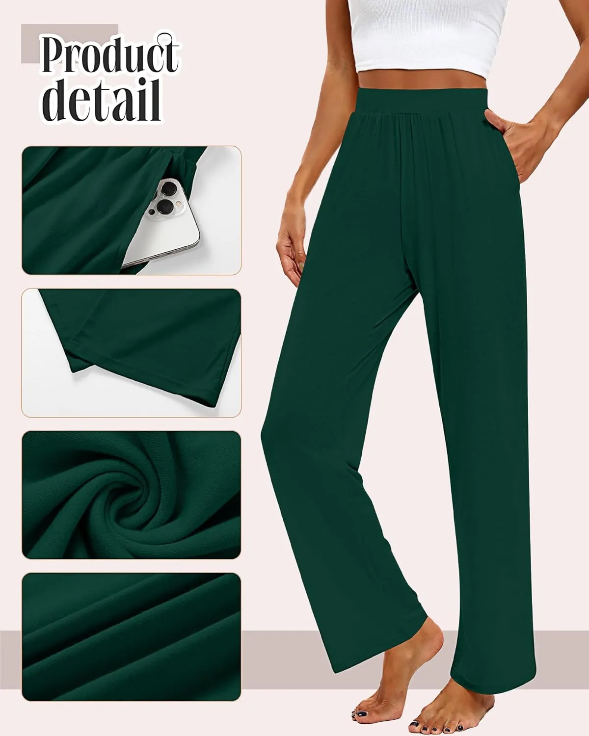 Huukeay 3 Pack Women's Lounge Pants, Cozy Wide Leg Lounge Pants with Pockets Loose Flowy Yoga Sweatpants Workout Comfy Jogger