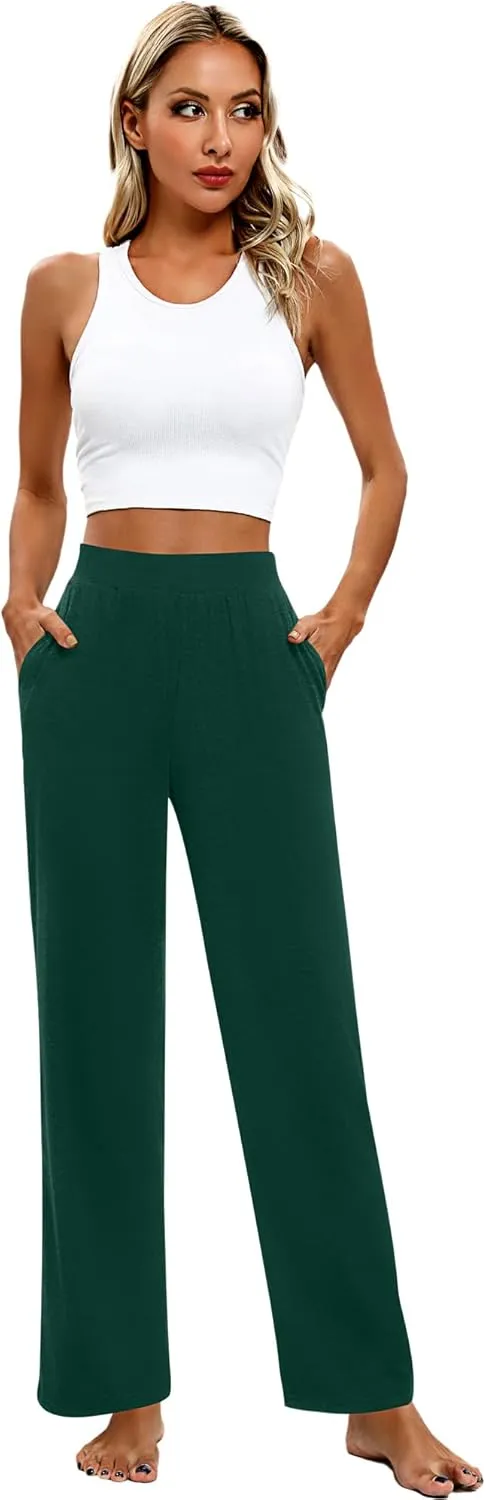 Huukeay 3 Pack Women's Lounge Pants, Cozy Wide Leg Lounge Pants with Pockets Loose Flowy Yoga Sweatpants Workout Comfy Jogger