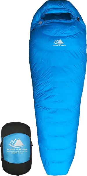 Hyke & Byke Snowmass 0°F Cold Weather Mummy Hiking & Backpacking Sleeping Bag - Duck Down 650 FP 4 Season Sleeping Bags for Adults - Ultralight with Compression Stuff Sack
