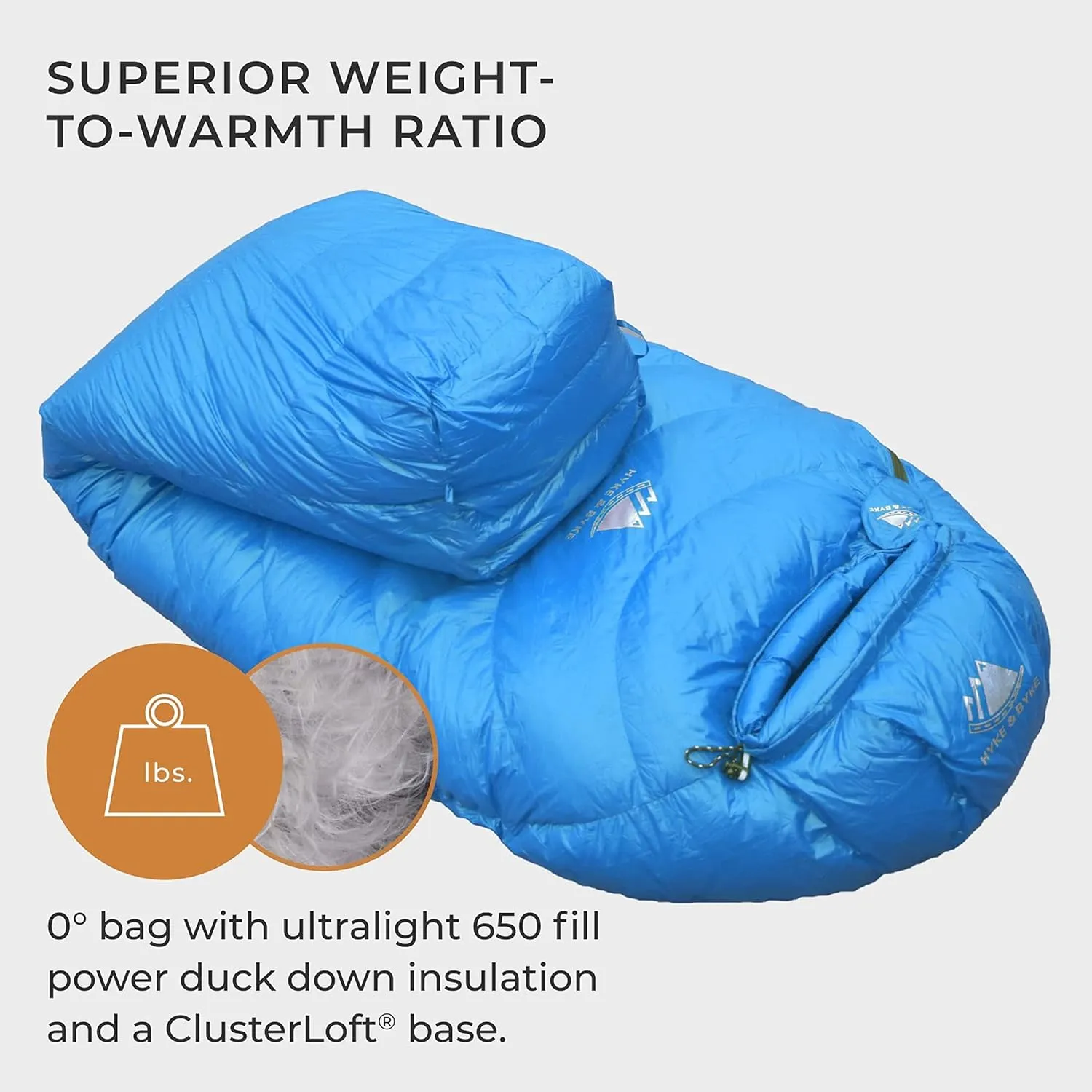 Hyke & Byke Snowmass 0°F Cold Weather Mummy Hiking & Backpacking Sleeping Bag - Duck Down 650 FP 4 Season Sleeping Bags for Adults - Ultralight with Compression Stuff Sack