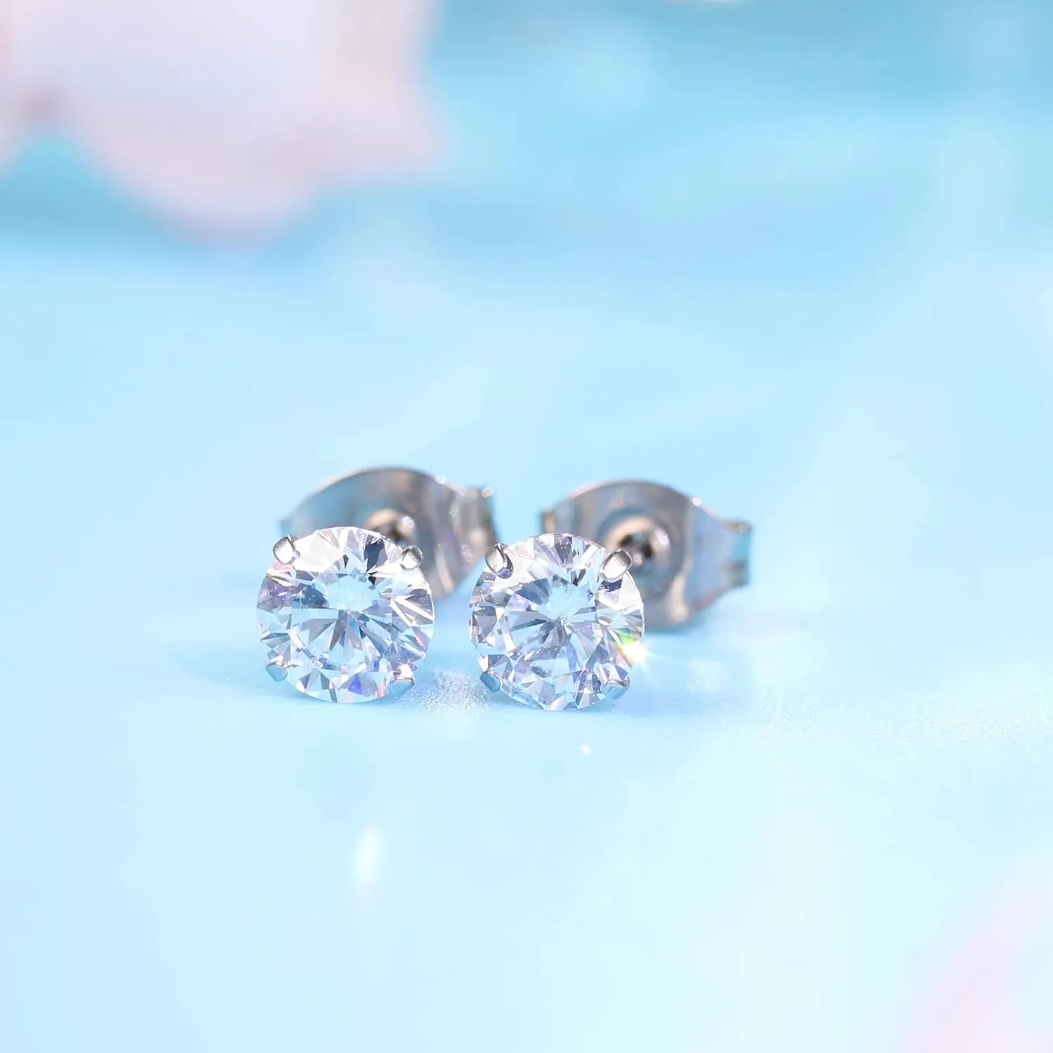 Hypoallergenic G23 Titanium Earrings, F136 Pure Titanium Implant Grade, Suitable for Sensitive Ears with Birthstone Crystals CZ Simulated Diamonds