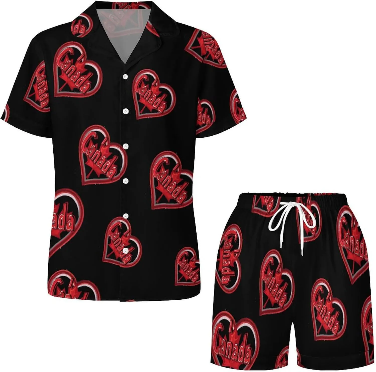 I Love Canada Women's Satin Pajama Set Short Sleeve Button Down Sleepwear Loungewear Pj Set