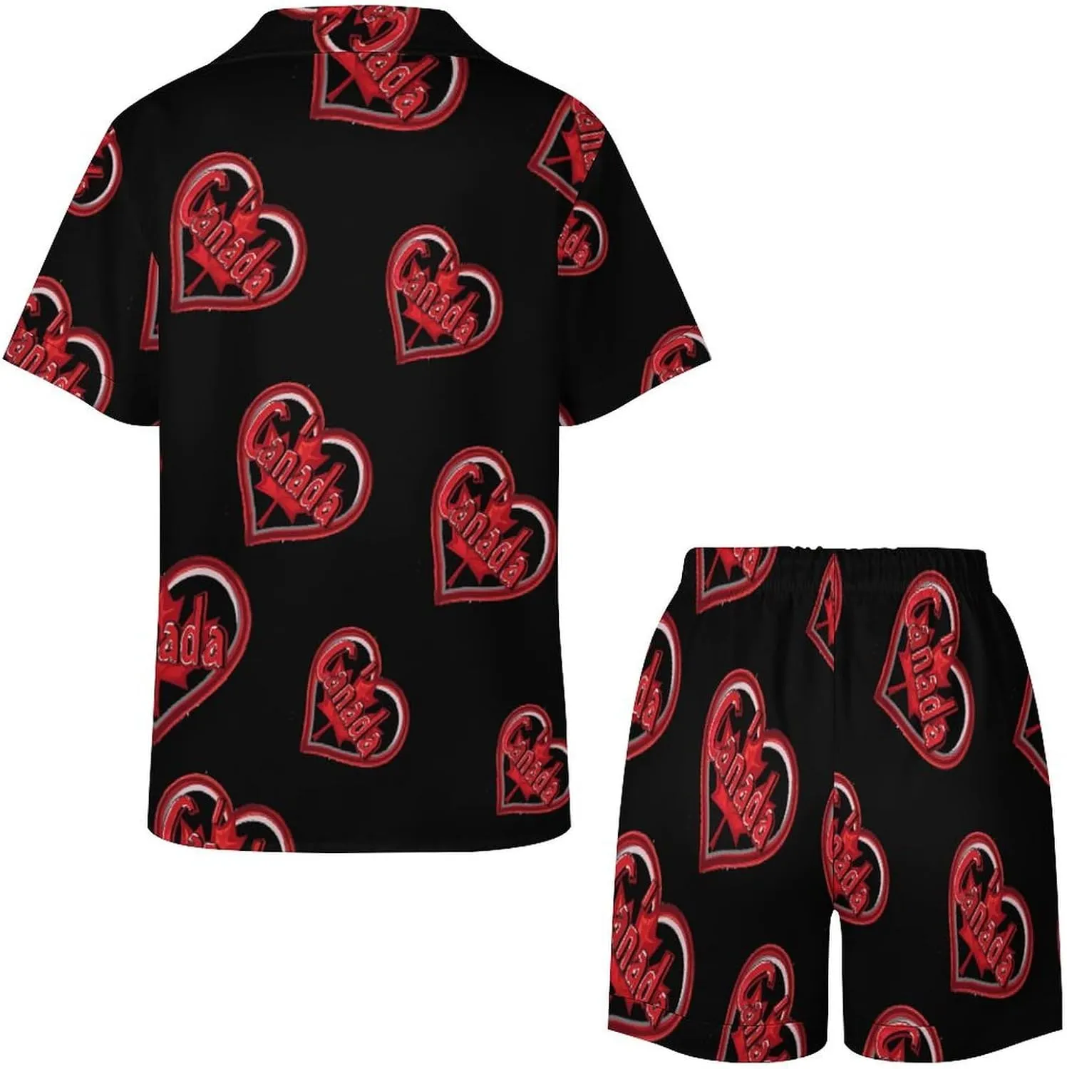 I Love Canada Women's Satin Pajama Set Short Sleeve Button Down Sleepwear Loungewear Pj Set