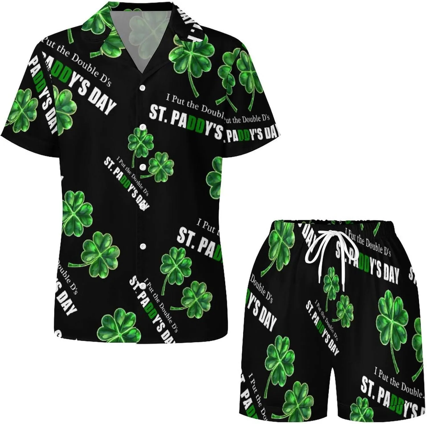I Put The Doubles D's in ST. PADDY'S DAY Women's Satin Pajama Set Short Sleeve Button Down Sleepwear Loungewear Pj Set