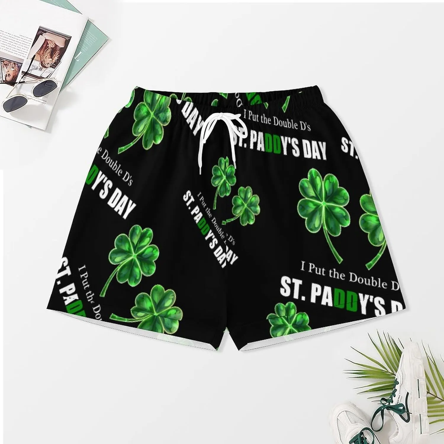 I Put The Doubles D's in ST. PADDY'S DAY Women's Satin Pajama Set Short Sleeve Button Down Sleepwear Loungewear Pj Set