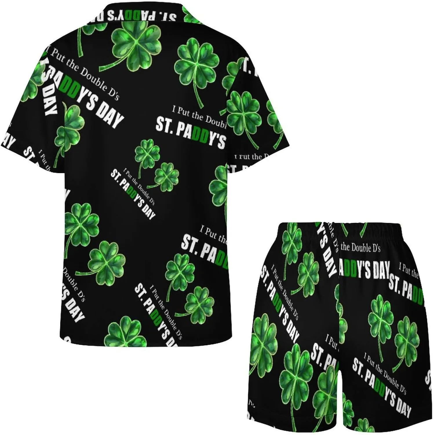 I Put The Doubles D's in ST. PADDY'S DAY Women's Satin Pajama Set Short Sleeve Button Down Sleepwear Loungewear Pj Set
