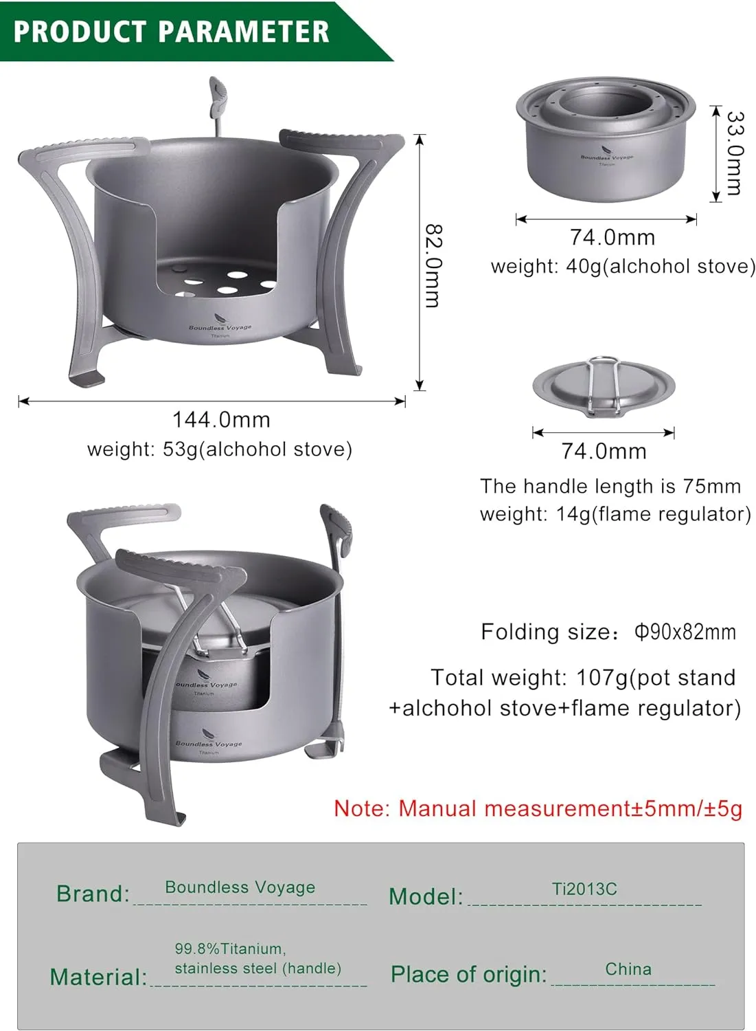 iBasingo Mini Titanium Spirit Stove Alcohol Heater Wood Burner with Stand Outdoor Camping Hiking Backpacking Furnace Tourist Cooker Survival Trekking Hiking Supplies (Ti2013C)