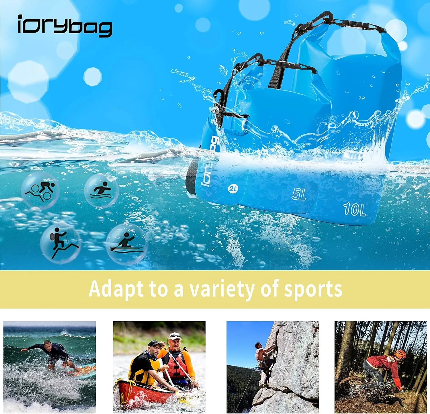 IDRYBAG Dry Bags for Kayaking Waterproof 2L/5L/10L/15L/20L, Small Dry Bag Waterproof Floating, Dry Sack Waterproof Bag for Paddleboarding Travel