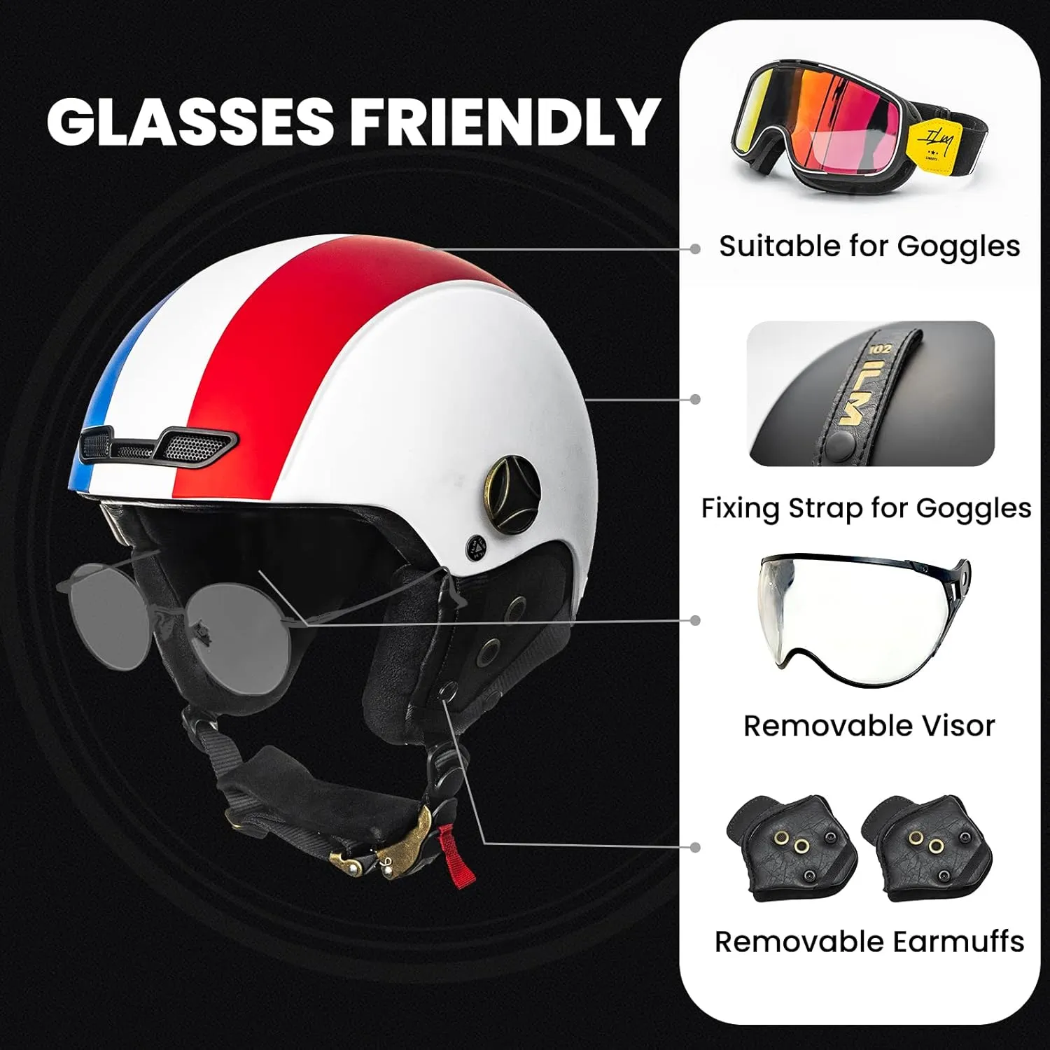 ILM Bike Helmet Adult Bicycle Ski Snowboard Helmet for Men Women with Removable Visor Earmuffs ASTM CPSC and CE Z102