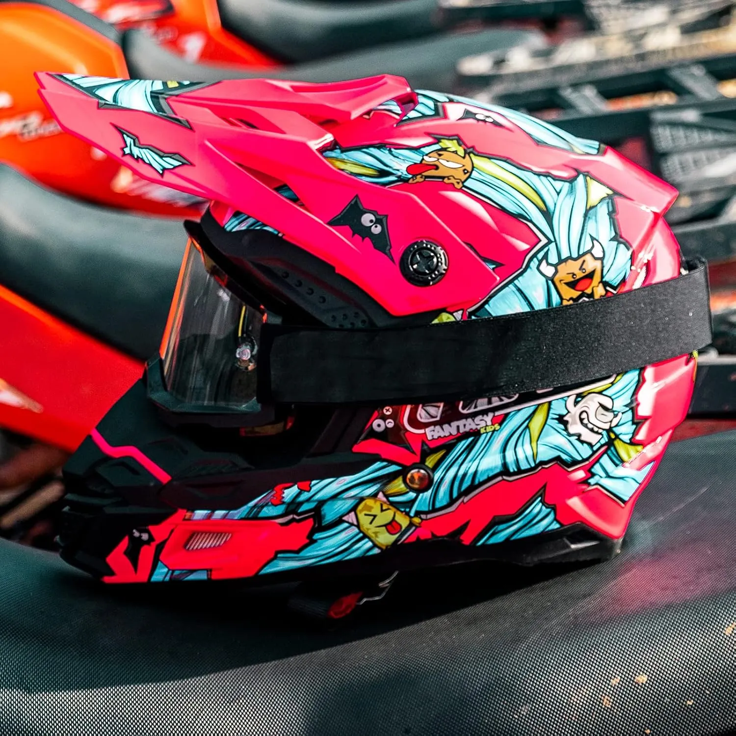 ILM DOT&ECE Youth ATV Helmet kids Dirt Bike Helmet Child Motocross Dirtbike BMX MX Offroad Dual Sport Full Face Casco para Moto Model AP-868(Flo Pink,Youth-L)