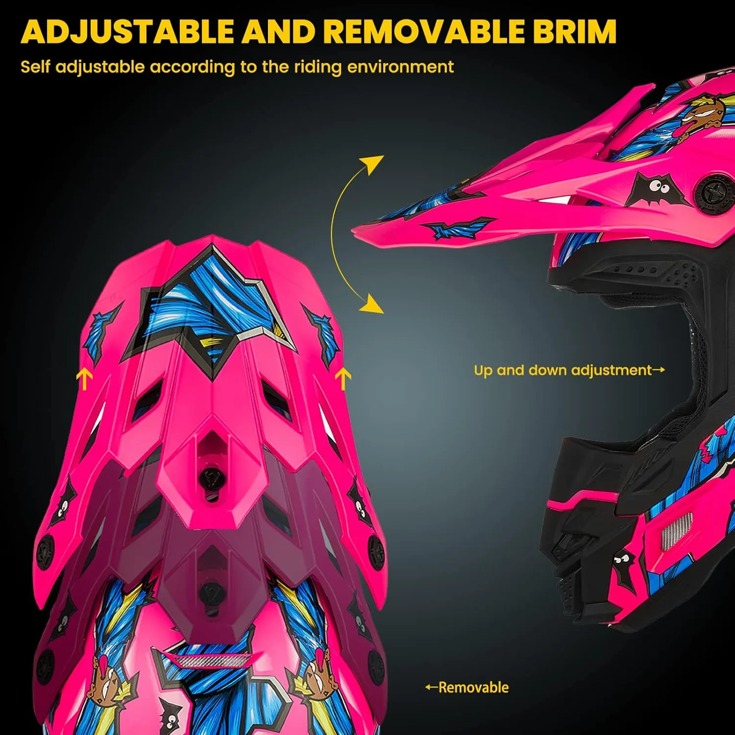 ILM DOT&ECE Youth ATV Helmet kids Dirt Bike Helmet Child Motocross Dirtbike BMX MX Offroad Dual Sport Full Face Casco para Moto Model AP-868(Flo Pink,Youth-L)