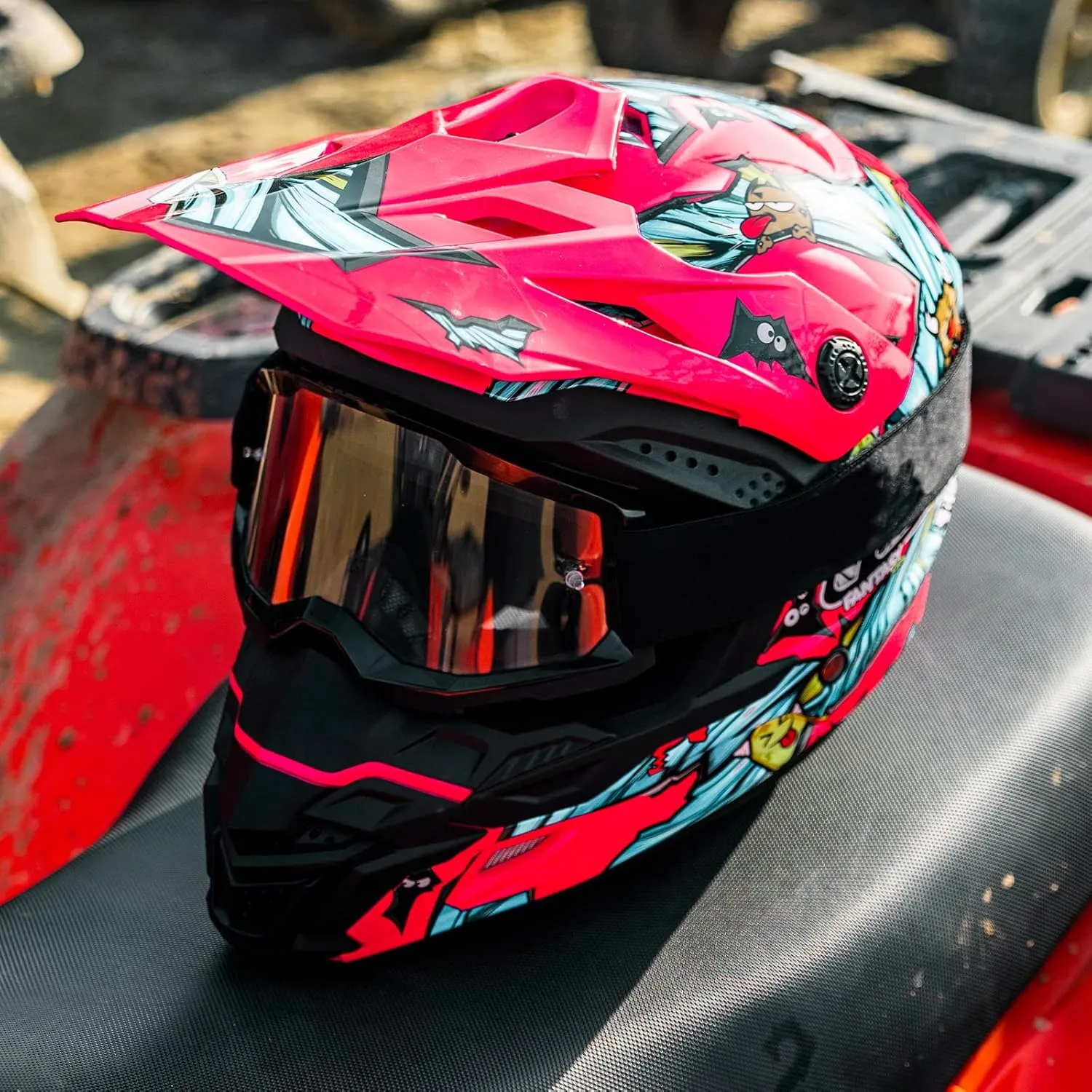 ILM DOT&ECE Youth ATV Helmet kids Dirt Bike Helmet Child Motocross Dirtbike BMX MX Offroad Dual Sport Full Face Casco para Moto Model AP-868(Flo Pink,Youth-L)