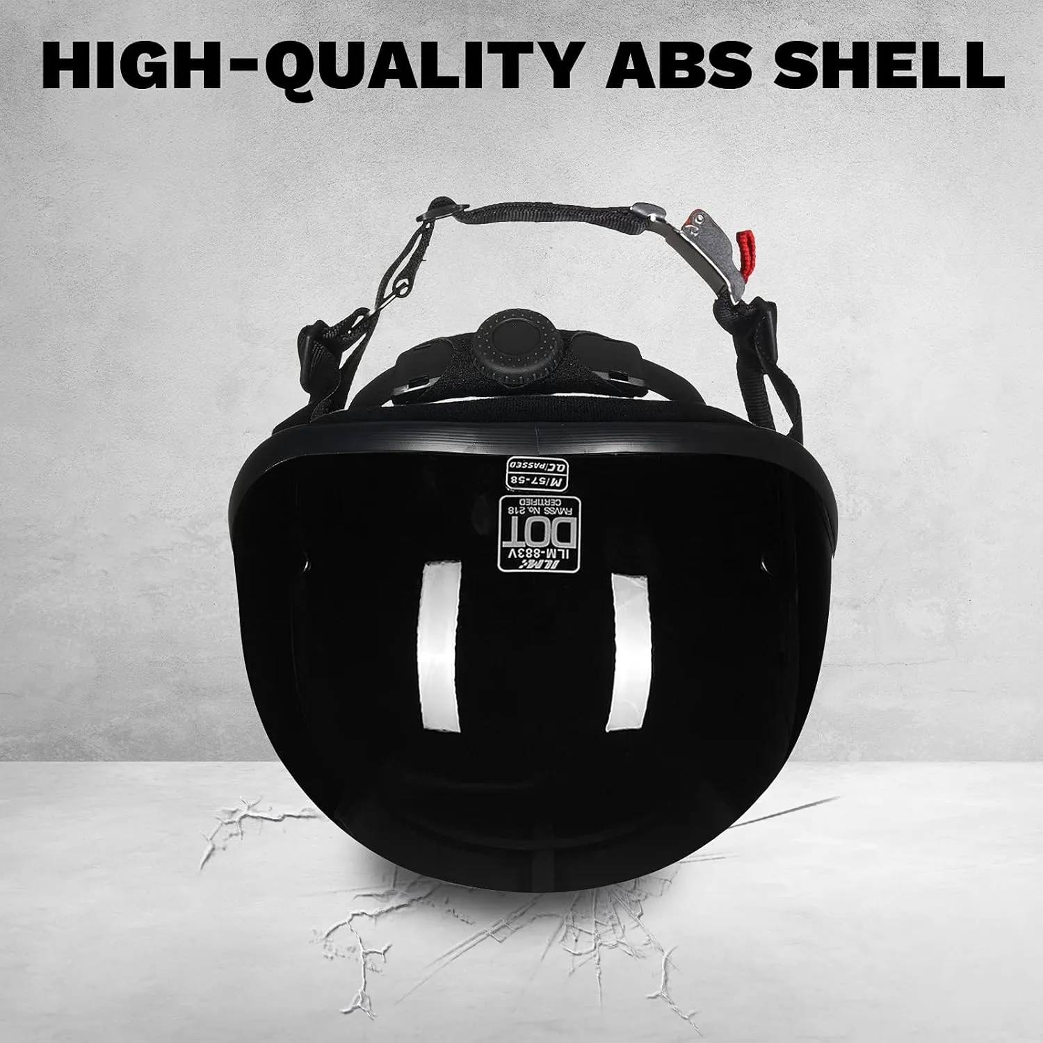 ILM Motorcycle Half Helmet with Sunshield Quick Release Strap Half Face Fit for Cruiser Scooter DOT Approved 883V (Gloss Black, Large)