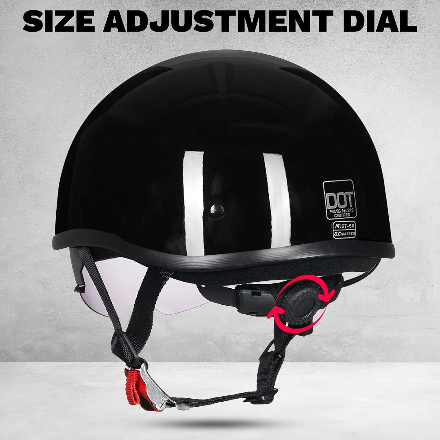 ILM Motorcycle Half Helmet with Sunshield Quick Release Strap Half Face Fit for Cruiser Scooter DOT Approved 883V (Gloss Black, Large)