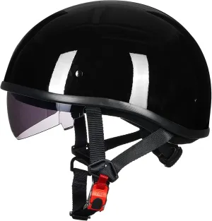 ILM Motorcycle Half Helmet with Sunshield Quick Release Strap Half Face Fit for Cruiser Scooter DOT Approved 883V (Gloss Black, Large)